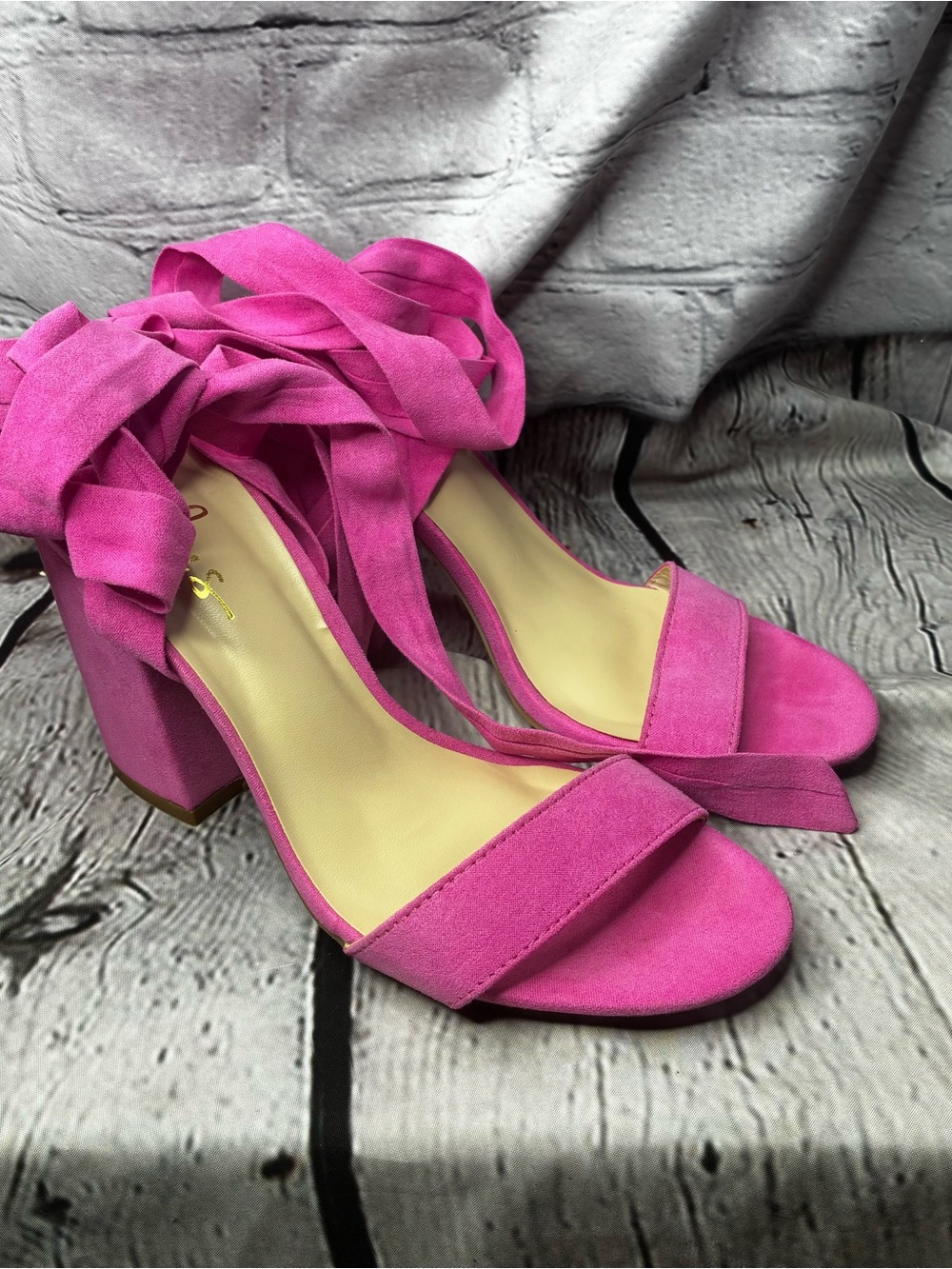 BarbieCore Pink Wrap Around‎ Bow Faux Suede Chunky Block Heel Sandals Women’s 9
